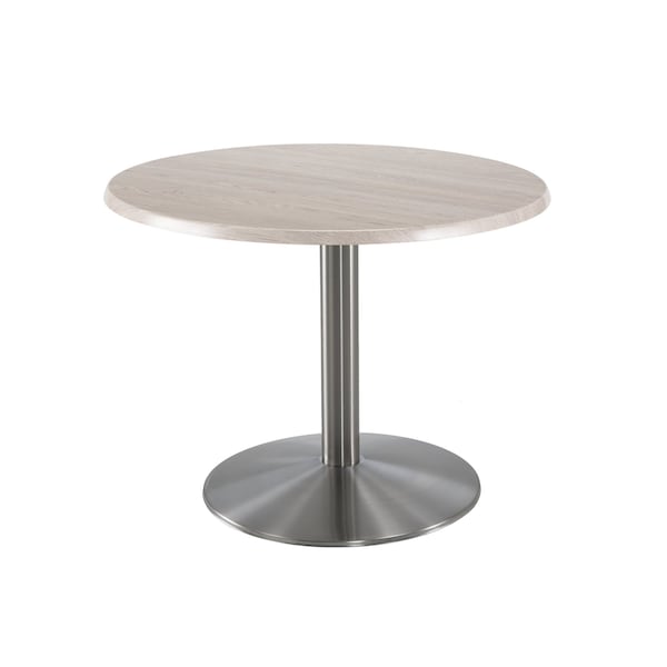 30" Tall OD214 Stainless Steel Table Base 22" Diameter 30" Diameter White Ash Top